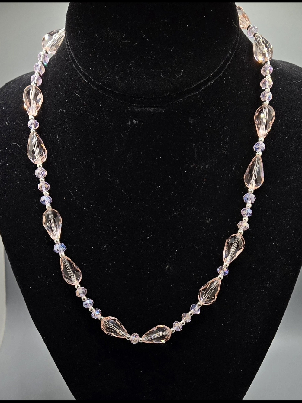 Delicate Necklace Pink Crystal Teardrop Toggle Clasp 18" Long w/ AB